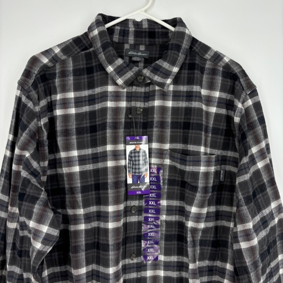 Eddie Bauer Mens XXL Button Front Shirt Bristol Flannel Smoke Gray Long Sleeves - Picture 2 of 10